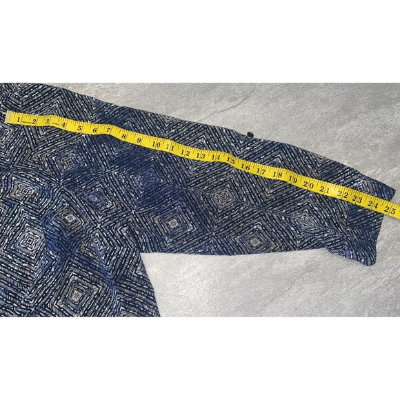 Catherine's Sz 2X 22/24 Blue Beige Medallion Roll-Tab Button-Down Career Work - Picture 3 of 8